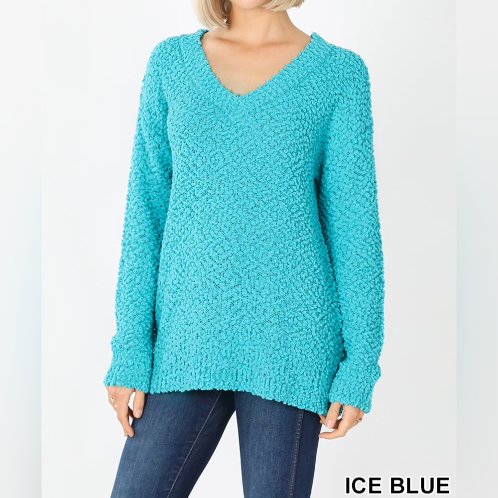 🍒BOGO50%🍒🆕🩵ZENANA PREMIUM: ICE BLUE Soft Popcorn Sweater SMALL
